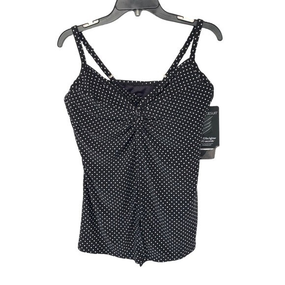 NWT Miraclesuit | Black White Polkadot Pin Point Roswell Tankini Top 10 - Picture 5 of 7